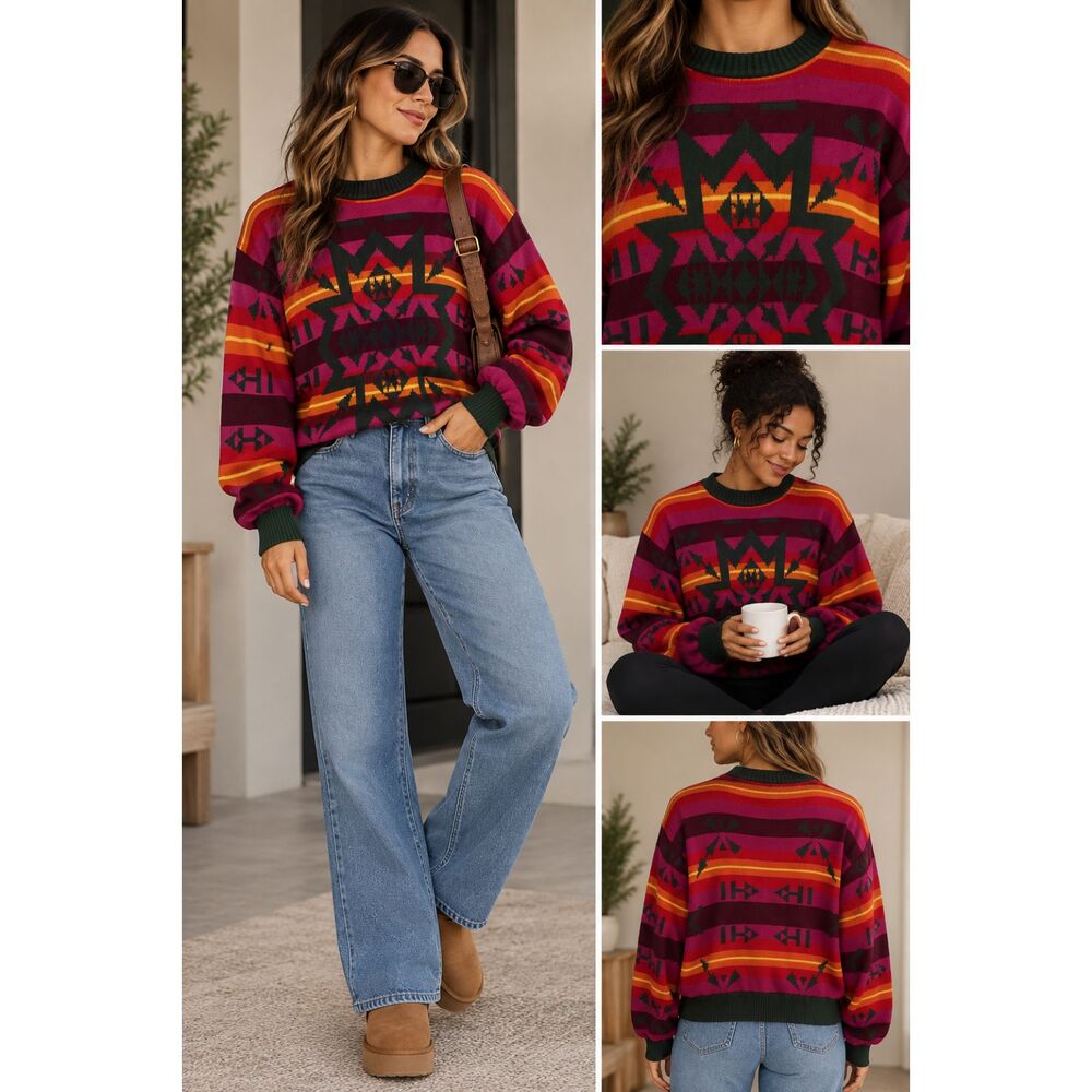 Vintage United Colors of Benetton Geometric Colorblock Sweater Made in Italy M